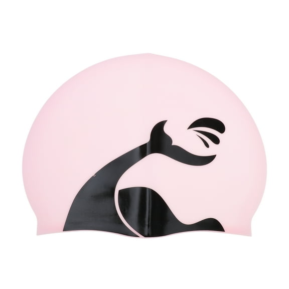 Unique Bargains 1 Pc Silicone Whales Pattern Swim Cap Black Pink