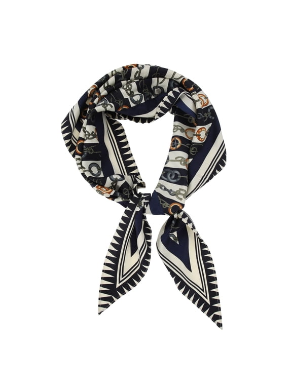 1 Pc Silk Scarf Pattern Print Neck Scarf Blue White Brown