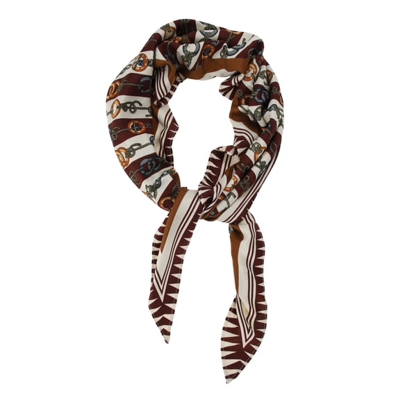 Unique Bargains 1 Pc Silk Scarf Pattern Print Neck Scarf Brown White