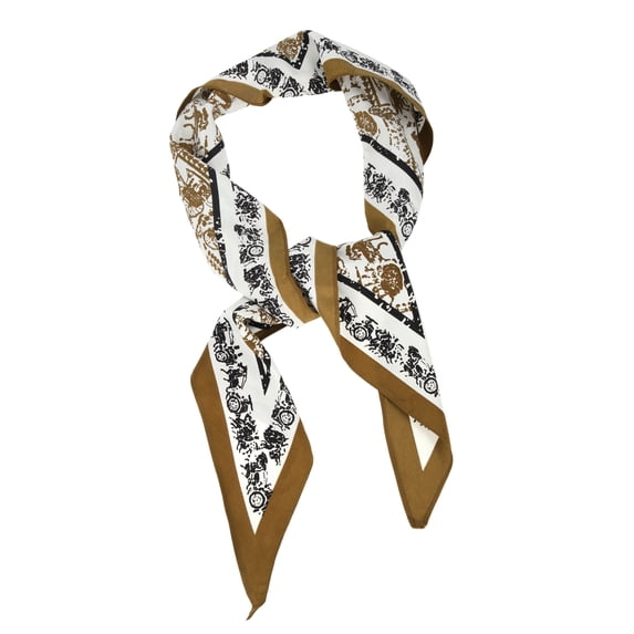 Unique Bargains 1 Pc Silk Scarf Retro Neck Scarf Black Brown Beige