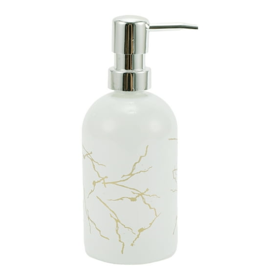 Unique Bargains 1 Pc Simple Cylindrical Soap Pump Dispenser for Hotel 400ml White Silver Tone