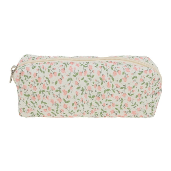 Unique Bargains 1 Pc Simple Floral Style Drawstring Makeup Bag for Vacation Pink Green Polyester