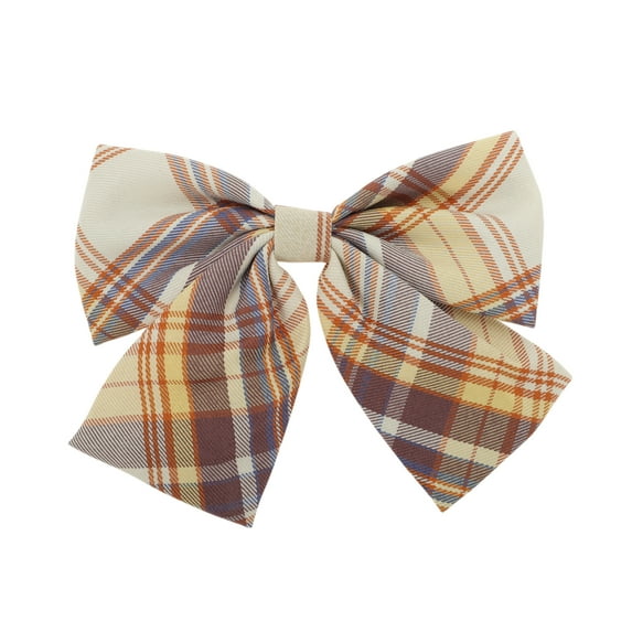 Unique Bargains 1 Pc Simple Plaid Bow Hair Clips for Home Brown Yellow