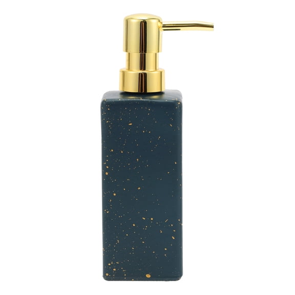 Unique Bargains 1 Pc Simple Square Soap Pump Dispenser for Laundry Rooms 350ml Gold Tone Blue