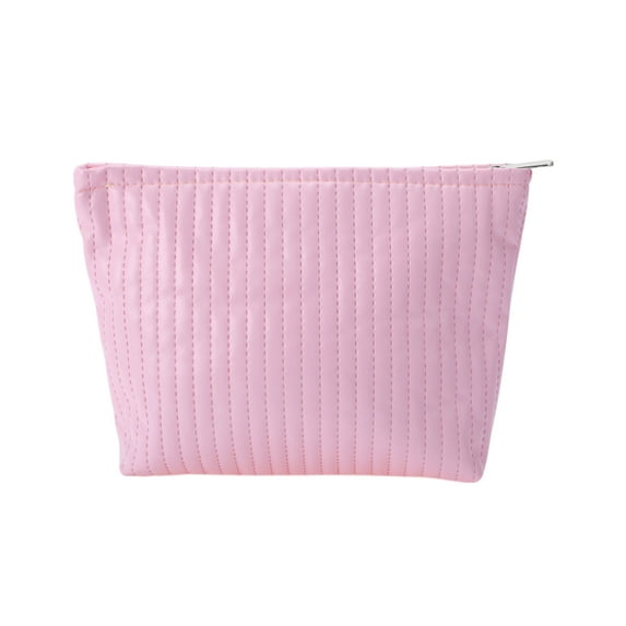 Unique Bargains 1 Pc Simple Vertical Strips Makeup Bag Pink PU Leather