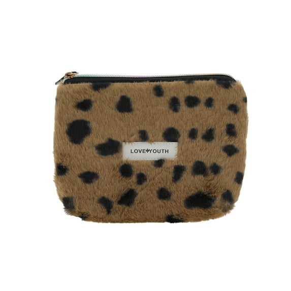 Unique Bargains 1 Pc Small Heart Drawstring Makeup Bag for Vacation Business Travel Plush Coffee