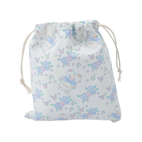 Unique Bargains 1 Pc Small Rose Drawstring Makeup Bag for Travel Blue Polyester