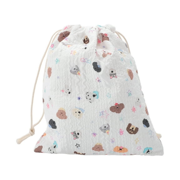 Unique Bargains 1 Pc Small Star Dog Drawstring Makeup Bag for Travel White Polyester