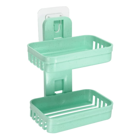 Unique Bargains 1 Pc Soap Dish Keep Soap Dry Soap Cleaning Storage Drill Free Soap Holder for Bathroom Green Plastic