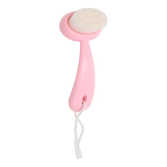 Unique Bargains 1 Pc Soft ABS Nylon Wool Cleansing Brush with Dots Curved Handle Pink White 4.65"x2.09"