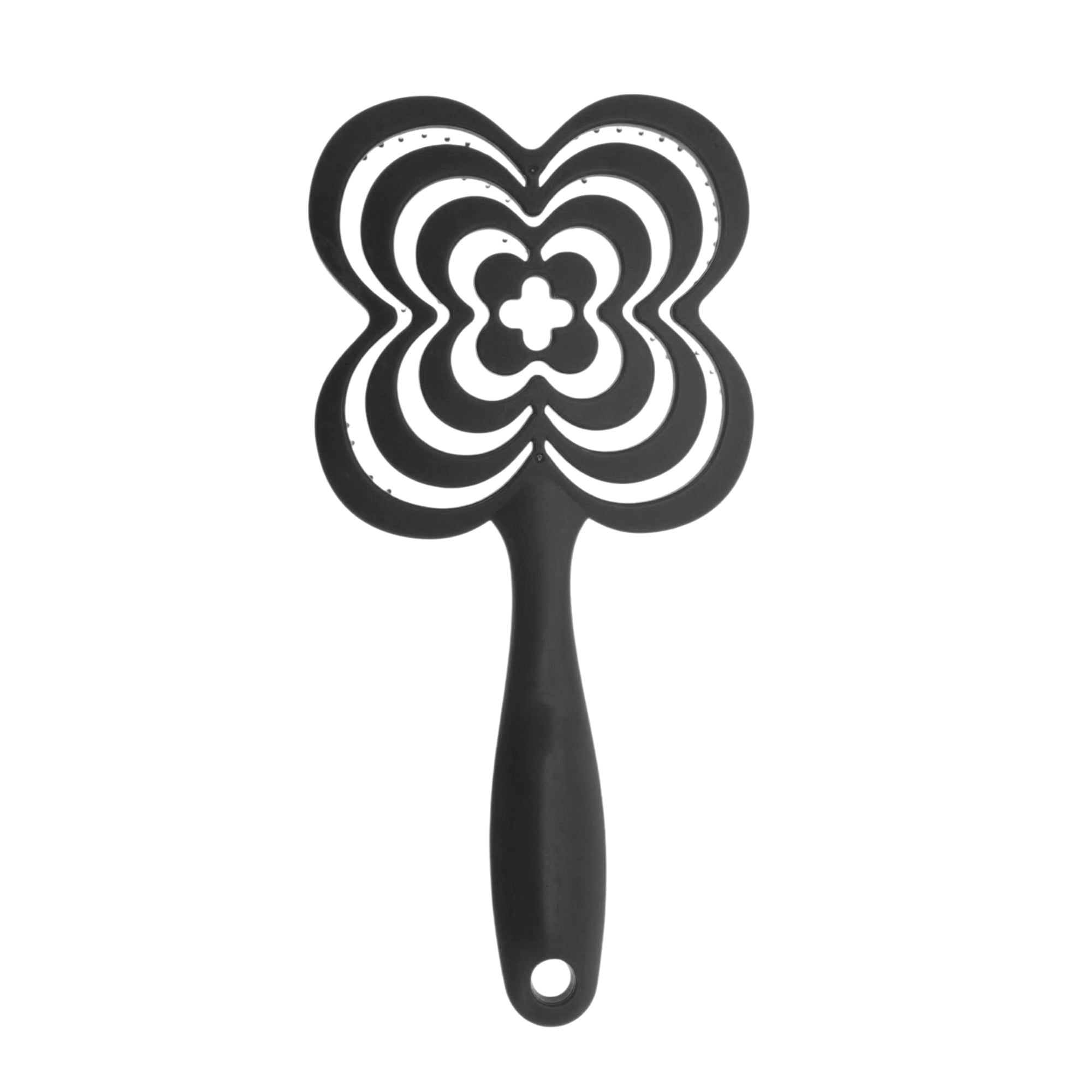 Unique Bargains 1 Pc Solid Four-leaf Clovers Hollow Comb Hair Brush Black
