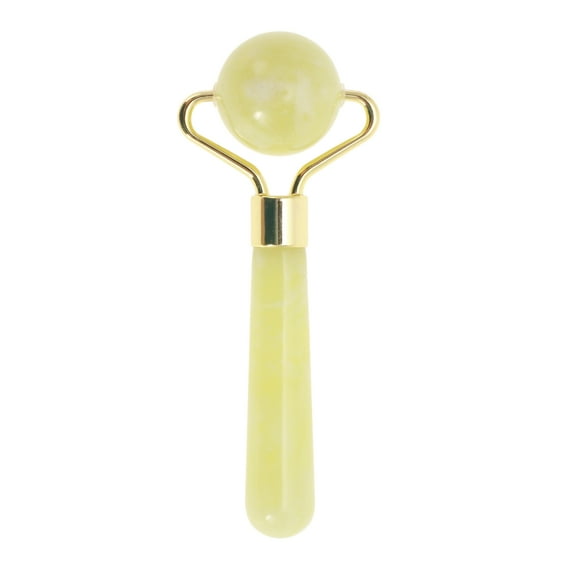 Unique Bargains 1 Pc Spherical Face Massager for Beauty Parlor Yellow Natural Jade Zinc Alloy