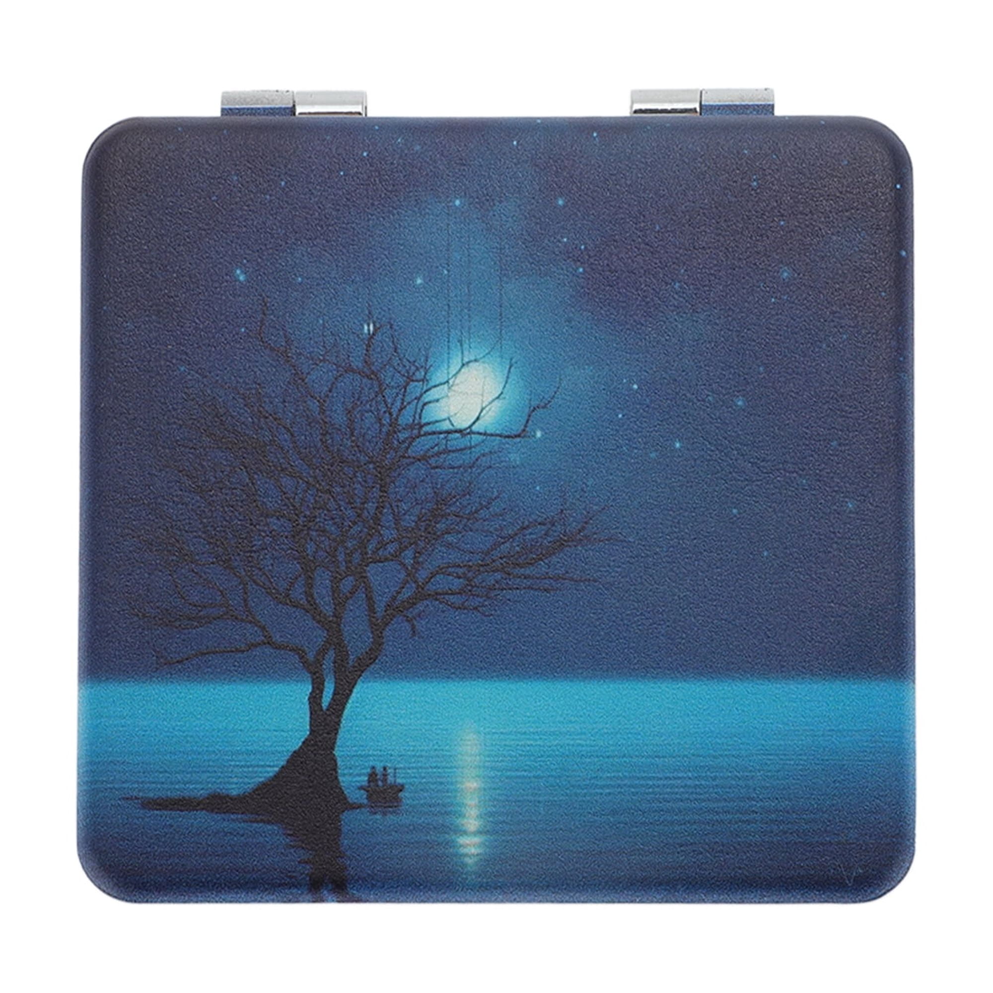 Unique Bargains 1 Pc Star Full Moon Makeup Mirror for Travel Vacation Navy Blue
