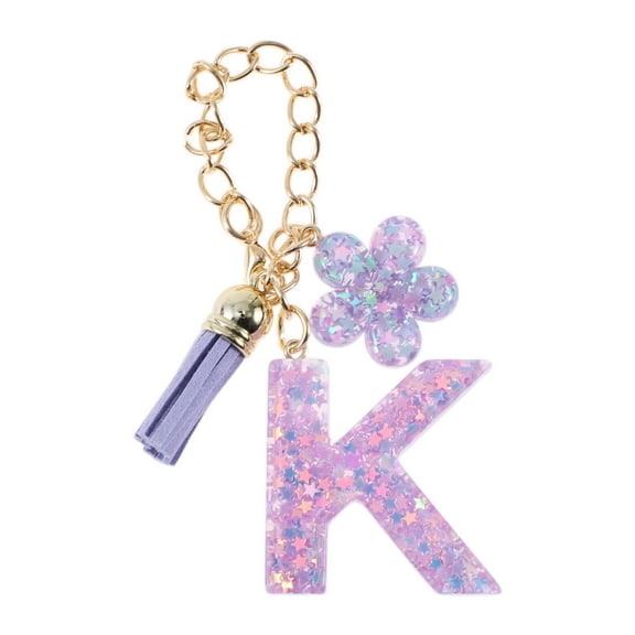 Unique Bargains 1 Pc Star Sequin Letter K Flower Tassel Pendant Water Cup Pendant Purple Metal Resin