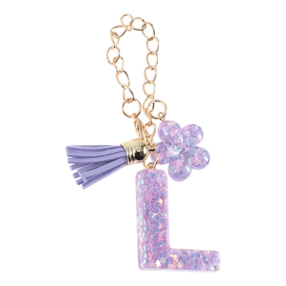 Unique Bargains 1 Pc Star Sequin Letter L Flower Tassel Pendant Water Cup Pendant Purple Metal Resin