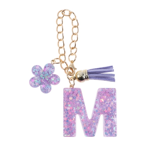 Unique Bargains 1 Pc Star Sequin Letter M Flower Tassel Pendant Water Cup Pendant Purple Metal Resin