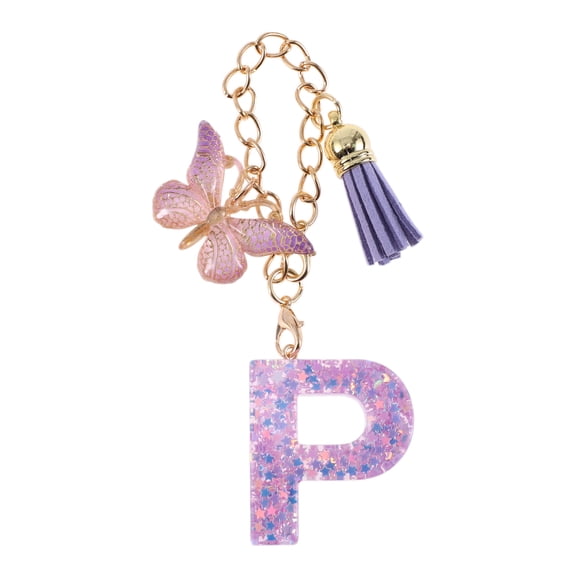 Unique Bargains 1 Pc Star Sequin Letter P Butterfly Tassel Pendant Water Cup Pendant Purple Metal Resin