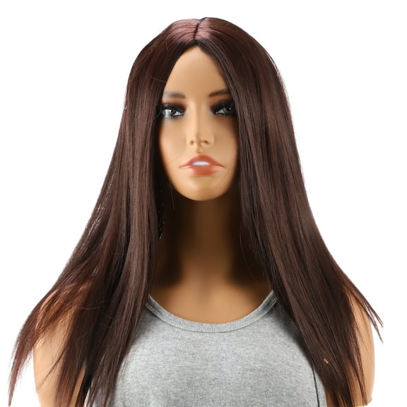 Unique Bargains 1 Pc Straight Long Hair Hair Wig High Temperature Fiber 18in Human Wig Deep Brown for Women