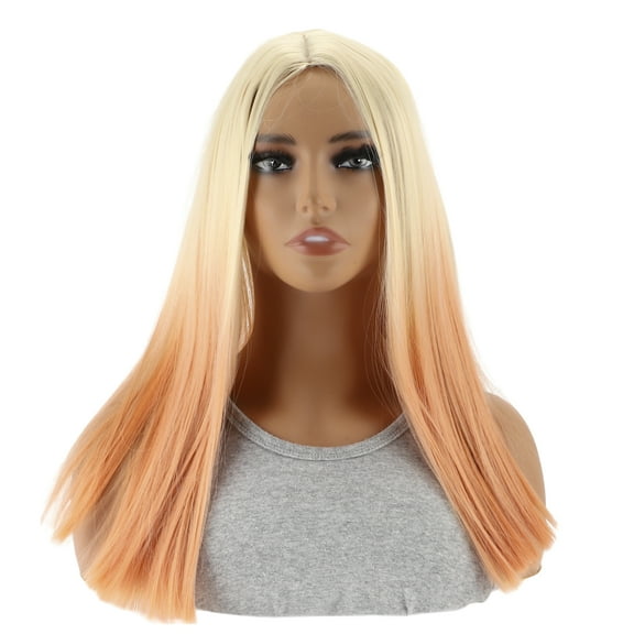 Unique Bargains 1 Pc Straight Long Hair Hair Wig High Temperature Fiber 18in Human Wig Gradient Orange for Women