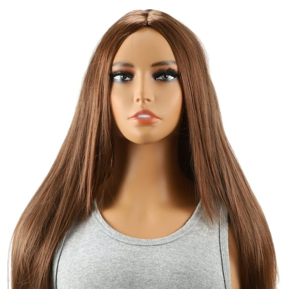Unique Bargains 1 Pc Straight Long Hair Hair Wig High Temperature Fiber 22in Human Wig Brown for Women