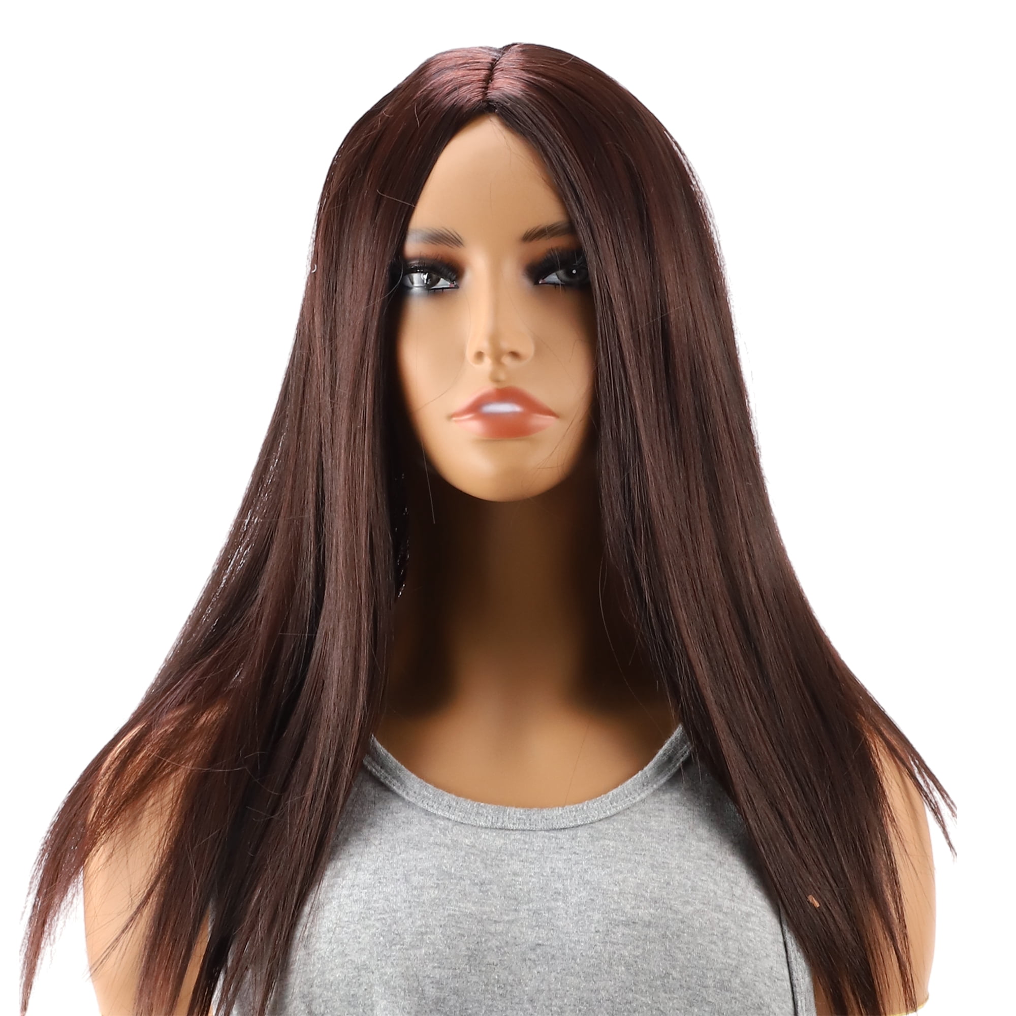 Unique Bargains 1 Pc Straight Long Hair Hair Wig High Temperature Fiber 22in Human Wig Deep Brown for Women