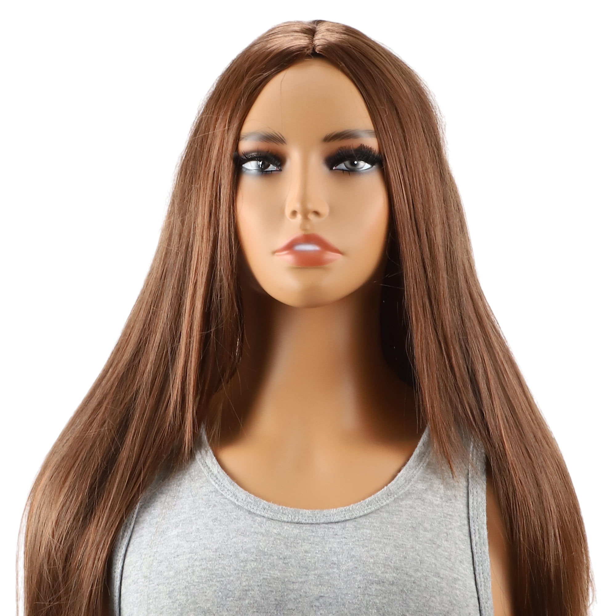 Unique Bargains 1 Pc Straight Long Hair Hair Wig High Temperature Fiber 26in Human Wig Brown for Women