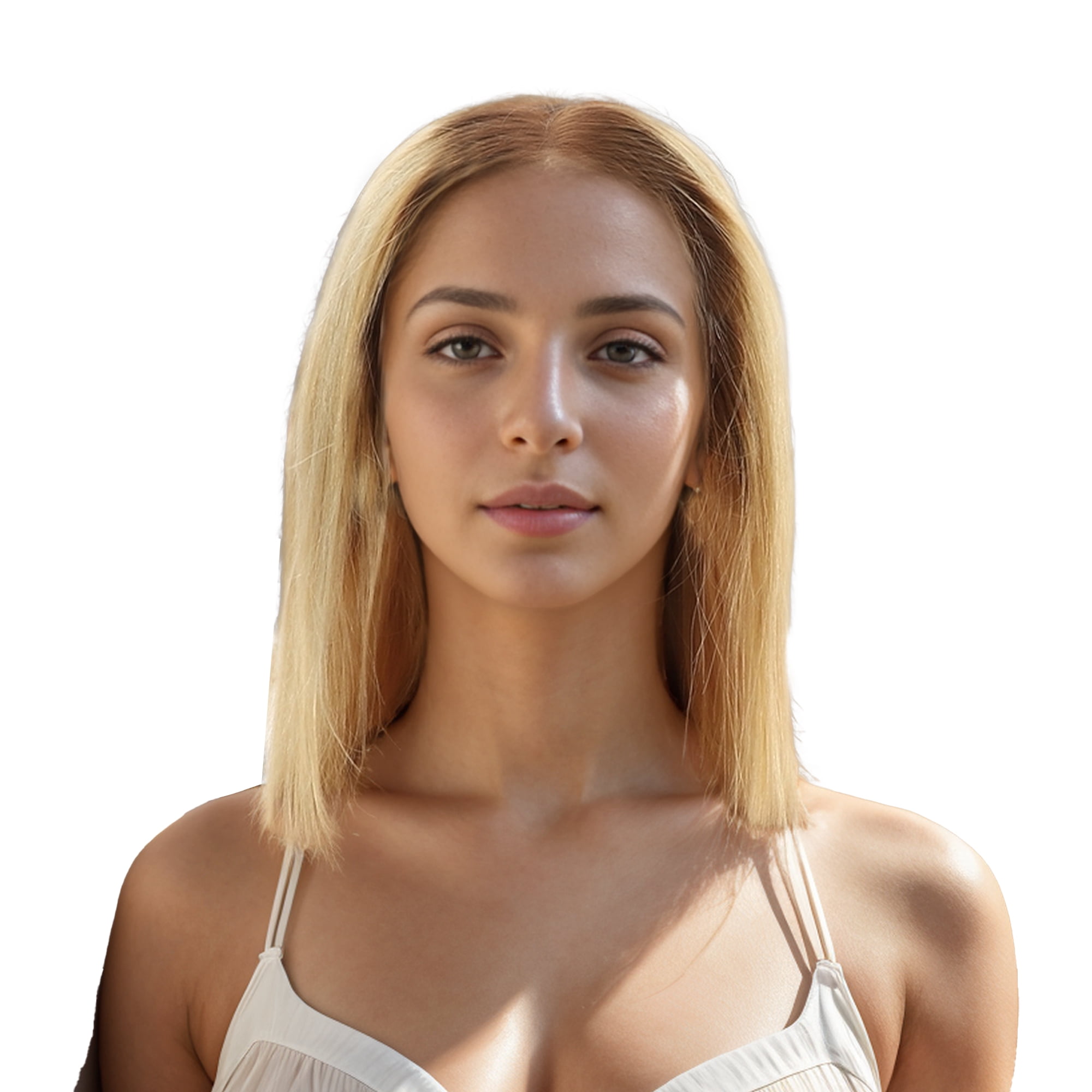 Unique Bargains 1 Pc Straight Long Hair Hair Wig Real Human Hair 10in 13x4in 180 Human Wig Light Yellow for Women