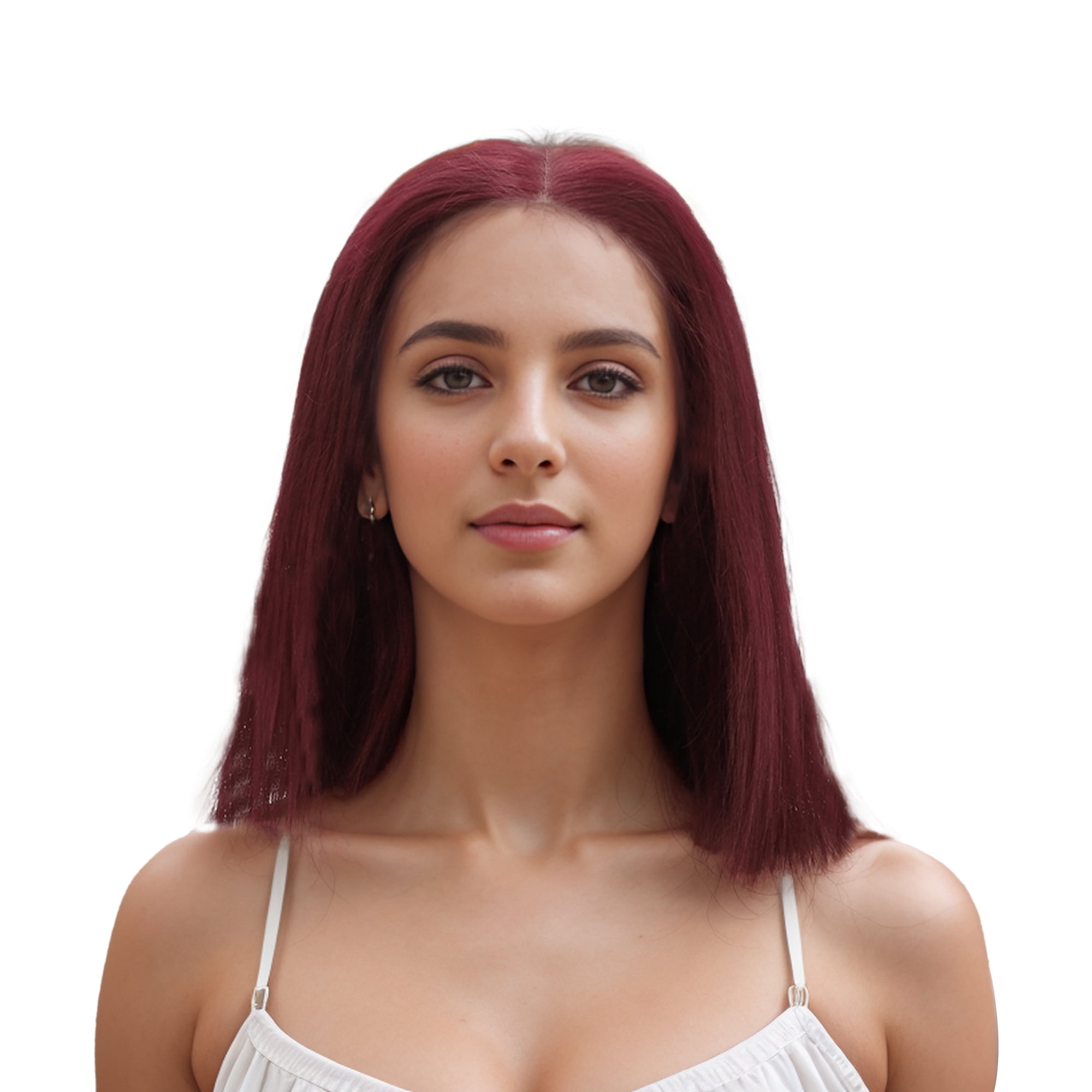 Unique Bargains  1 Pc Straight Long Hair Hair Wig Real Human Hair 10in 13x4in 180 Human Wig Red for Women