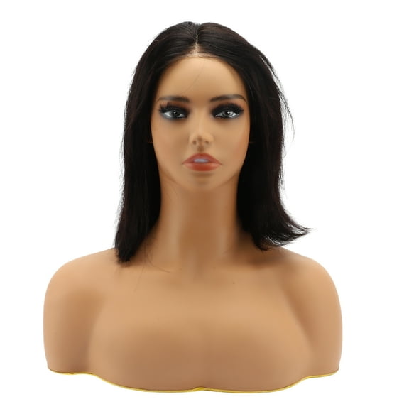 Unique Bargains 1 Pc Straight Long Hair Hair Wig Real Human Hair 10in 4x4in 180 Human Wig Black for Women