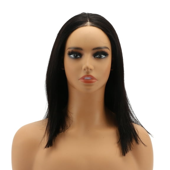 Unique Bargains 1 Pc Straight Long Hair Hair Wig Real Human Hair 12in 4x4in 180 Human Wig Black for Women