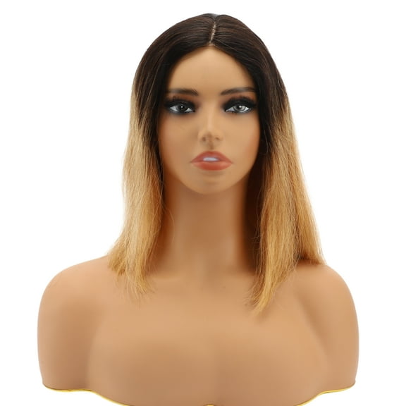 Unique Bargains 1 Pc Straight Long Hair Hair Wig Real Human Hair 12in 4x4in 180 Human Wig Yellow Black for Women