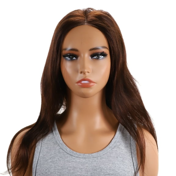 Unique Bargains 1 Pc Straight Long Hair Hair Wig Real Human Hair 18in 4x4in 180 Human Wig for Women Deep Brown