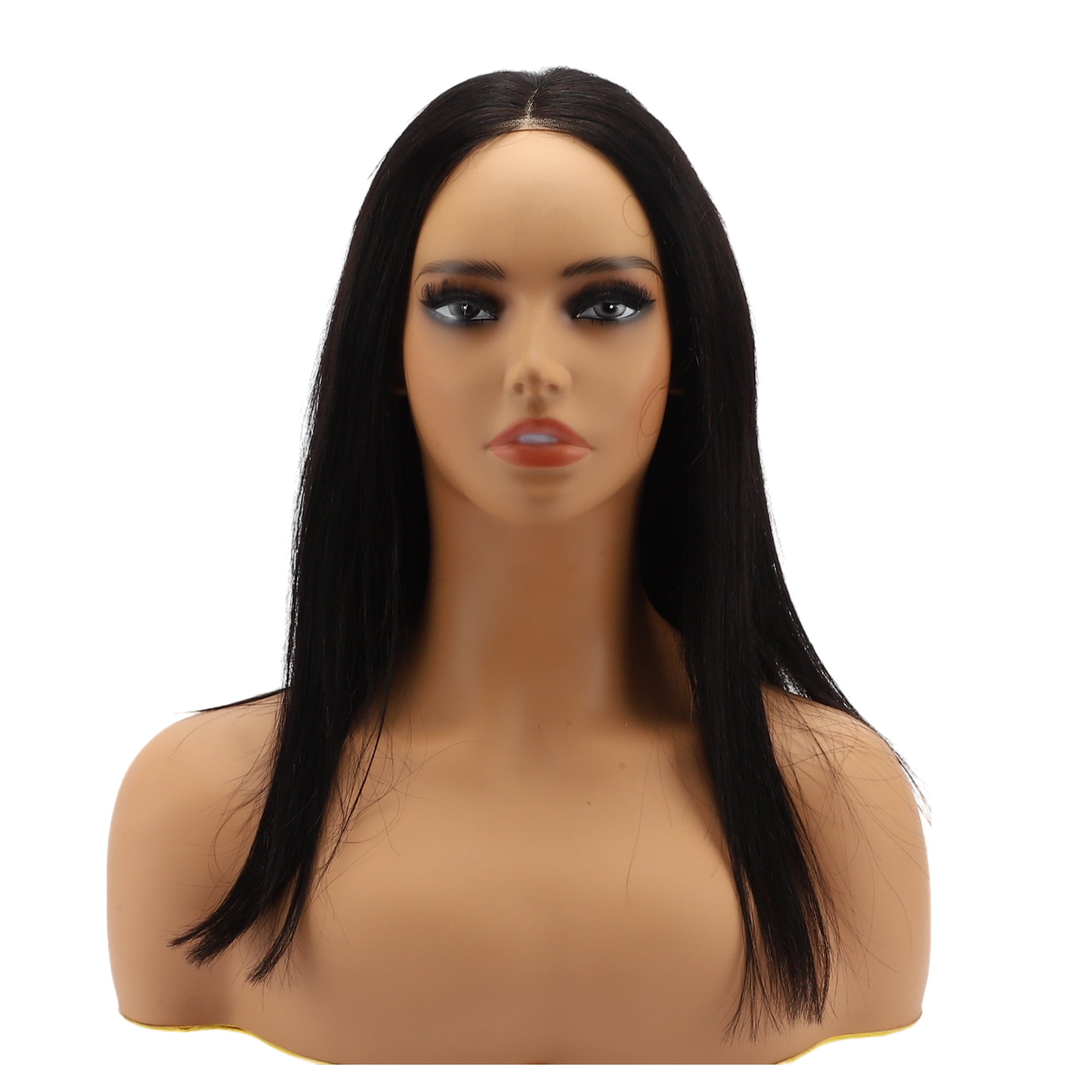 Unique Bargains 1 Pc Straight Long Hair Hair Wig Real Human Hair 20in 4x4in 180 Human Wig Black for Women