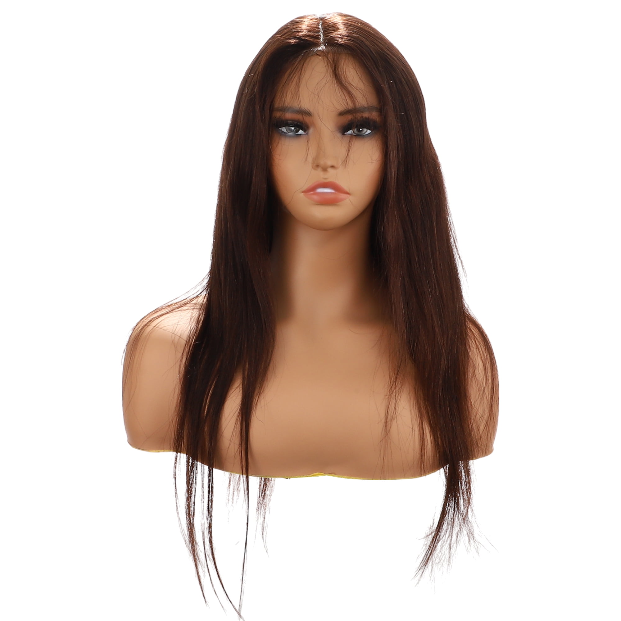 Unique Bargains 1 Pc Straight Long Hair Hair Wig Real Human Hair 24in 4x4in 180 Human Wig for Women Deep Brown