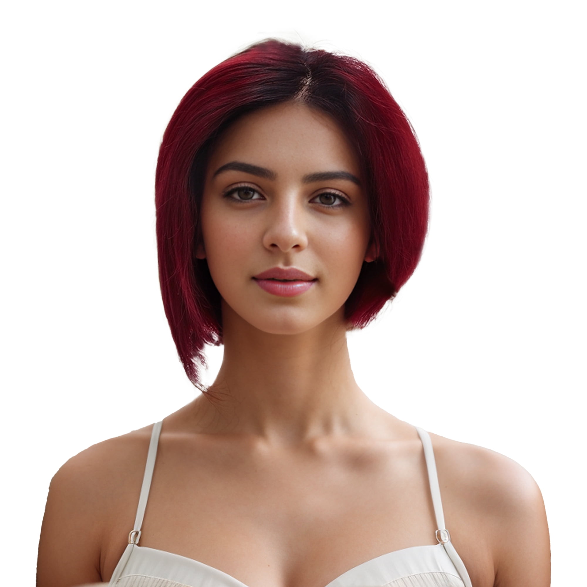 Unique Bargains 1 Pc Straight Short Hair Hair Wig Real Human Hair 6in 13x4x1in 150 Human Wig Black Red for Women