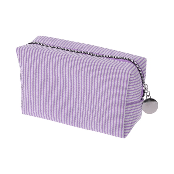 Unique Bargains 1 Pc Striped Pattern Makeup Bag for Travel Purple Seersucker