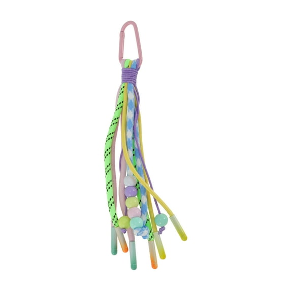 Unique Bargains 1 Pc Stylish Beaded Knotted Lanyard Handbag Charm Decorative Keychain Pink Colorful