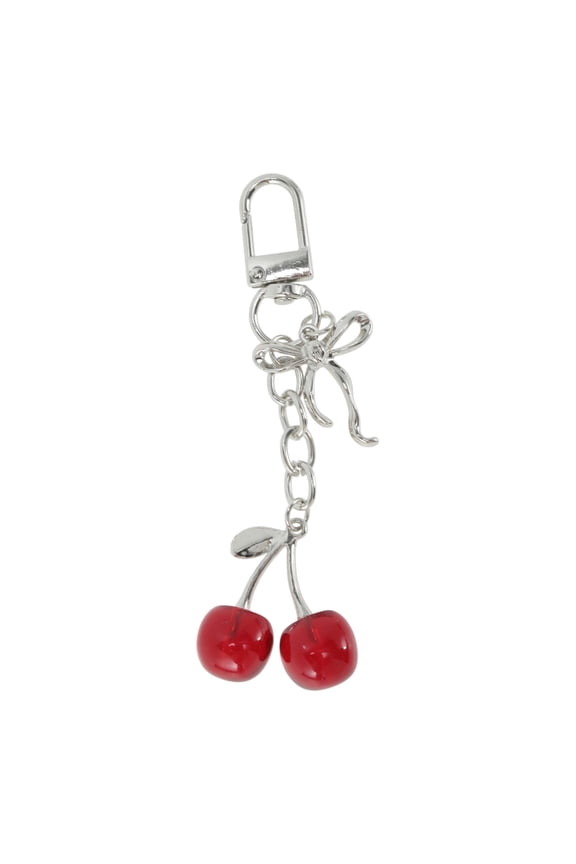 1 Pc Stylish Bow Cherry Handbag Charms Keychains Bag Accessories Silver Tone Clear Red