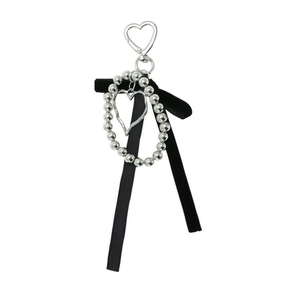 Unique Bargains 1 Pc Stylish Bow Hearts Handbag Charm Bag Accessories Black Silver Tone