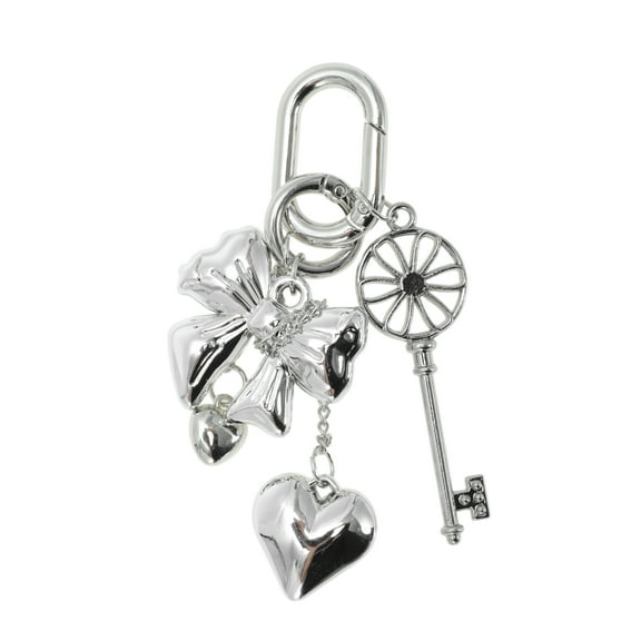 Unique Bargains 1 Pc Stylish Bow Hearts Handbag Charm Bag Accessories Silver Tone