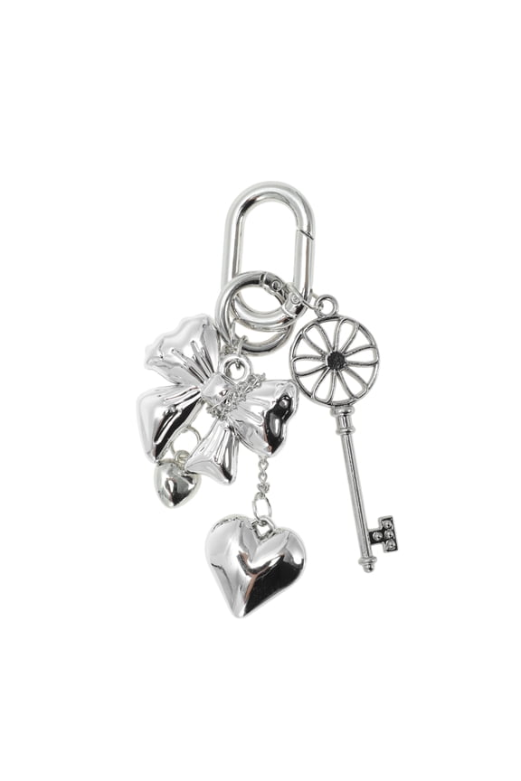 1 Pc Stylish Bow Hearts Handbag Charm Bag Accessories Silver Tone