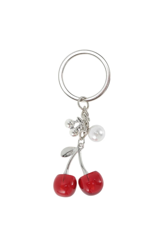 1 Pc Stylish Cherry Handbag Charms Keychains Bag Accessories Silver Tone Red