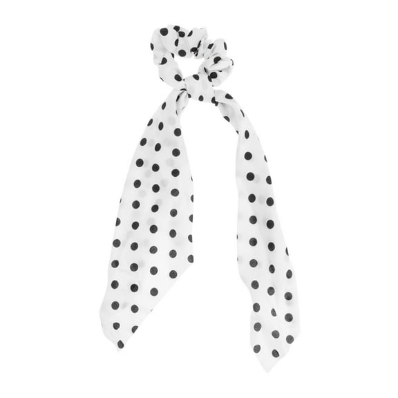Unique Bargains 1 Pc Stylish Dots Ribbon Hair Elastics Hair Ties White