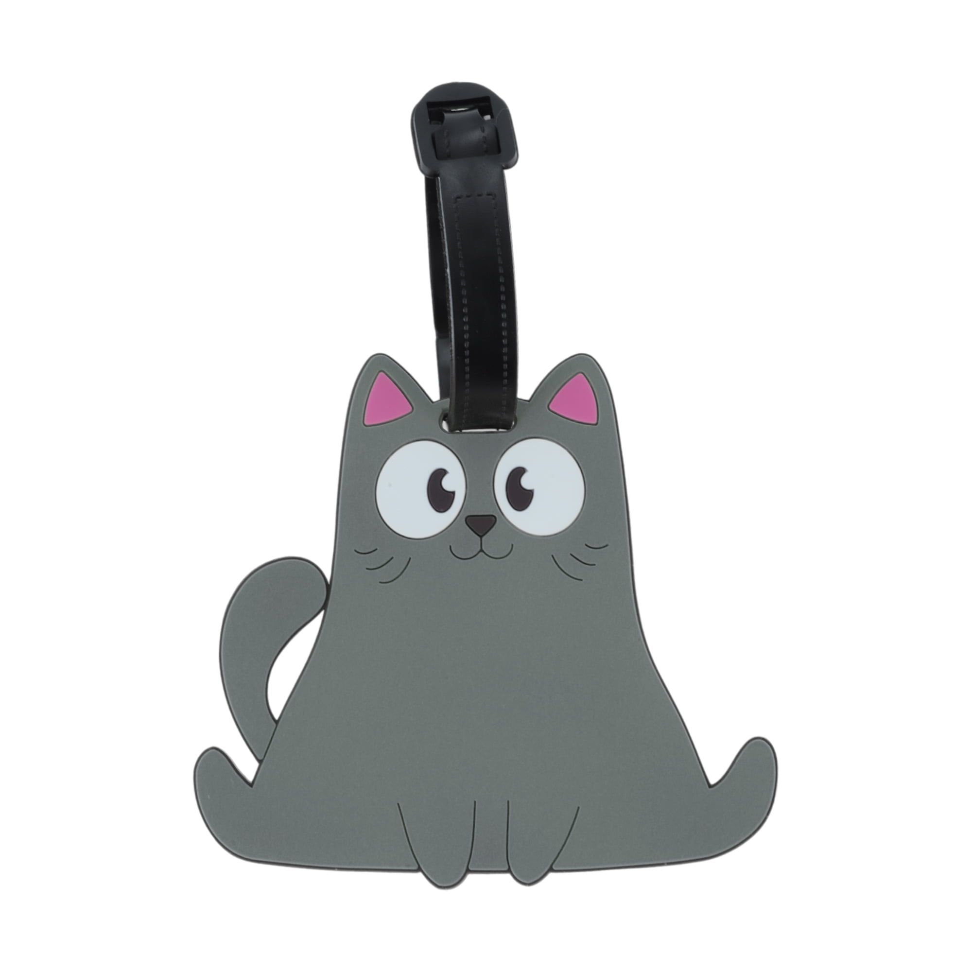 Unique Bargains 1 Pc Stylish Durable Smiling Cat Luggage Tag for Travelling Deep Gray