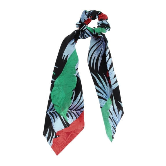 Unique Bargains 1 Pc Stylish Printed Banana Leaf Hair Elastics Hair Ties Black