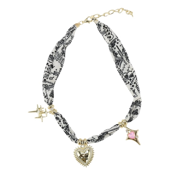 Unique Bargains 1 Pc Stylish Scarf Necklace with Charm Adjustable Tie Statement Choker for Women Black White
