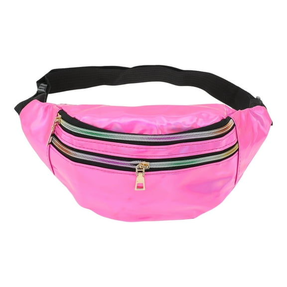 Unique Bargains 1 Pc Stylish Sports Waist Bag Glossy Holographic Fanny Pack for Sports Pink