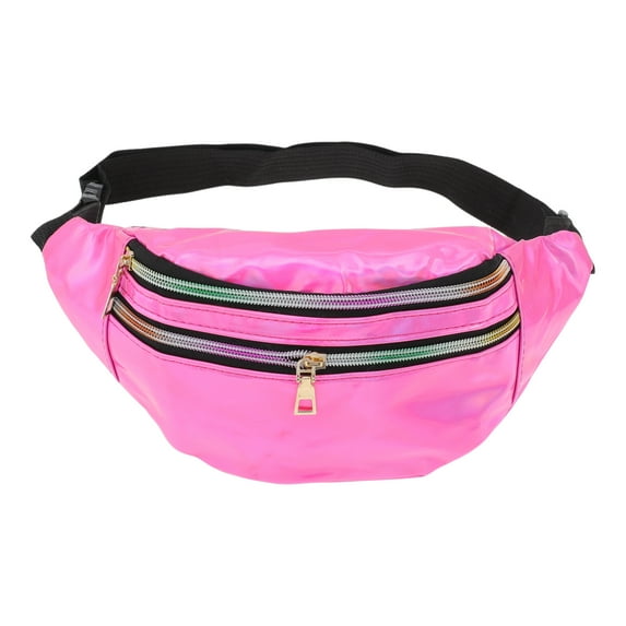 Unique Bargains 1 Pc Stylish Sports Waist Bag Glossy Holographic Fanny Pack for Sports Pink