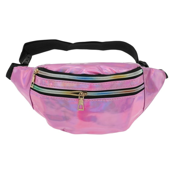 Unique Bargains 1 Pc Stylish Sports Waist Bag Glossy Holographic Fanny Pack for Sports Purple