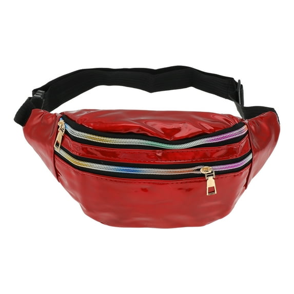Unique Bargains 1 Pc Stylish Sports Waist Bag Glossy Holographic Fanny Pack for Sports Red